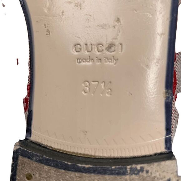Gucci Princetown Horsebit Mule EU 37.5 US 7.5 Red GG Monogram Canvas Loafer Flat - Picture 10 of 12